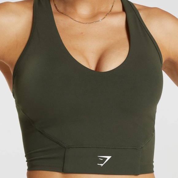 Gymshark Brand New With Tag Crop Mesh Tank in Deep Olive Green Size Small - Picture 2 of 6